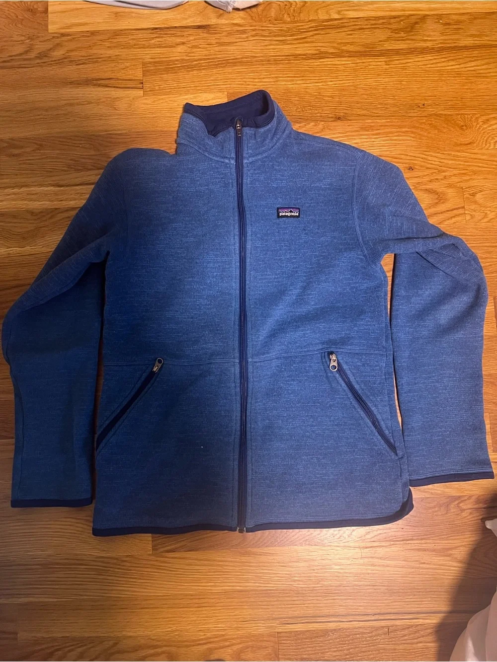 Patagonia Blue Zip-Up Fleece with Navy Trim